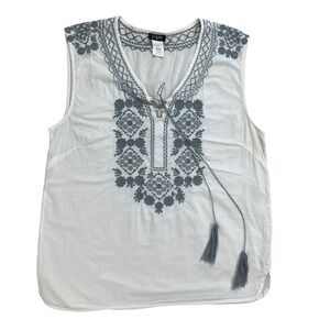 J.Crew Womens Sleeveless Peasant Top Embroidered Tassel S 100% Cotton Boho